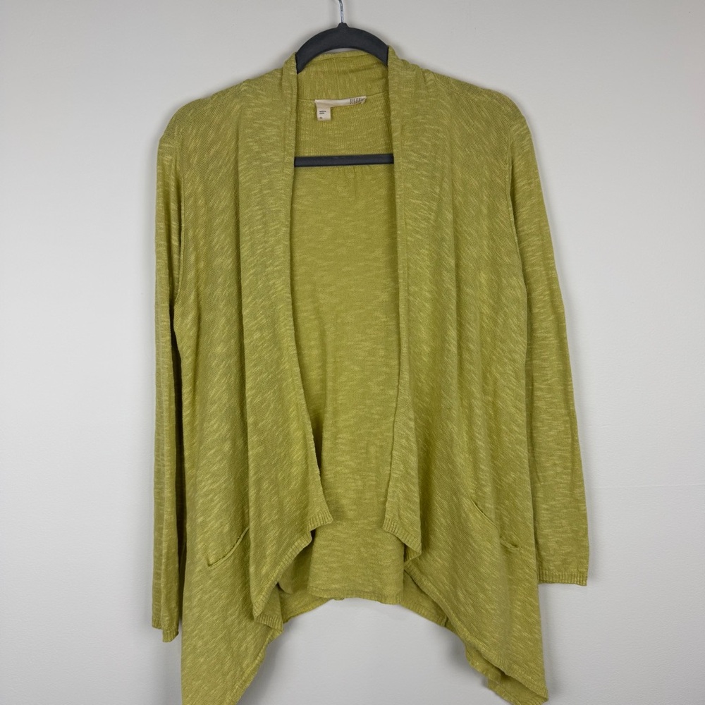 Eileen Fisher Green Linen Blend Open Front Cardigan Lightweight M